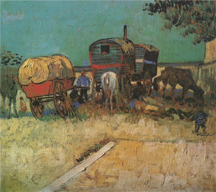 Encampment of Gypsies with Caravans Van Gogh Painting - Click Image to Close